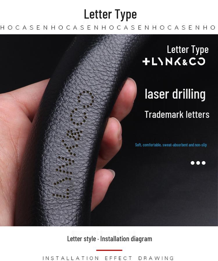 Lynk & Co Genuine Leather D-Shaped Steering Wheel Cover for New Energy Cars - Non-Slip, Suede Finish.