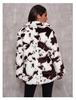Women's Harajuku Style Black and White Cow Print Faux Rabbit Fur Coat - European and American Autumn/Winter Jacket