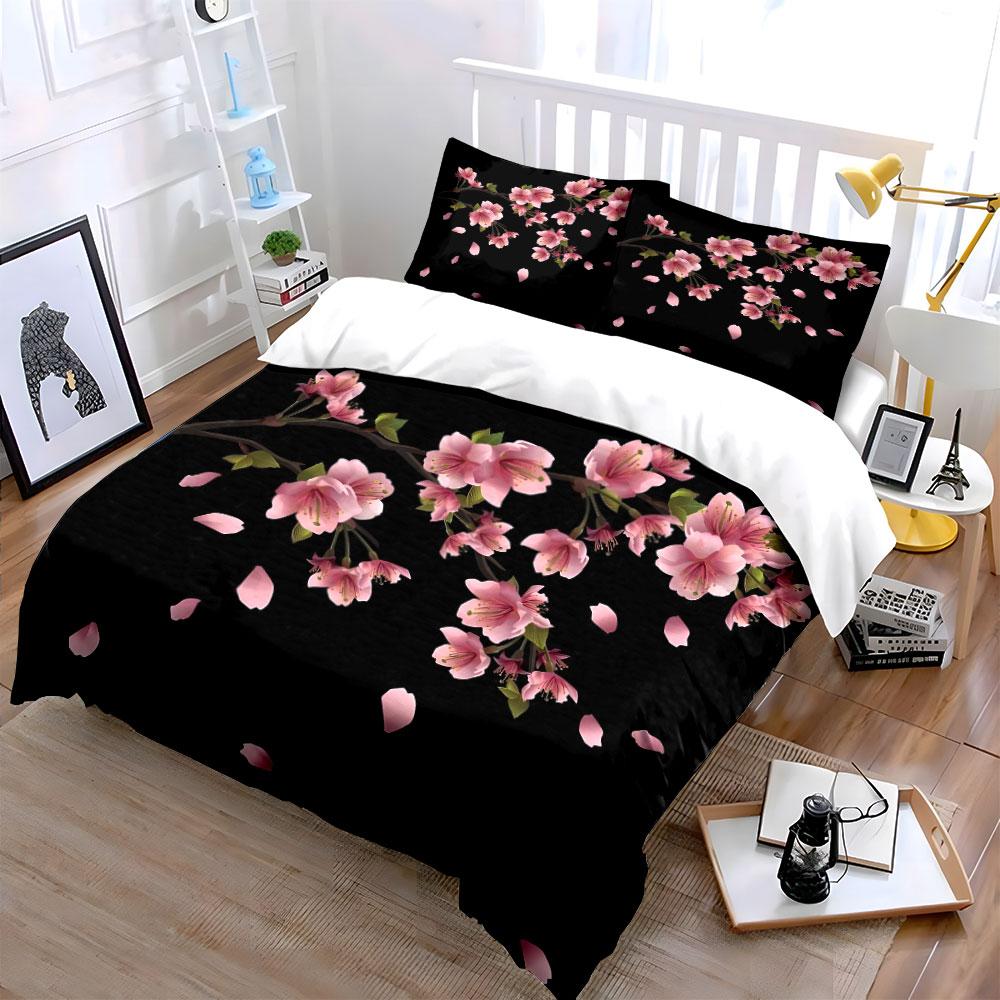 Branch Falling Cherry Blossoms Bedding Set for Kids Luxury Gift 3pcs Digital Print Comforter Set Soft Comfortable Breathable