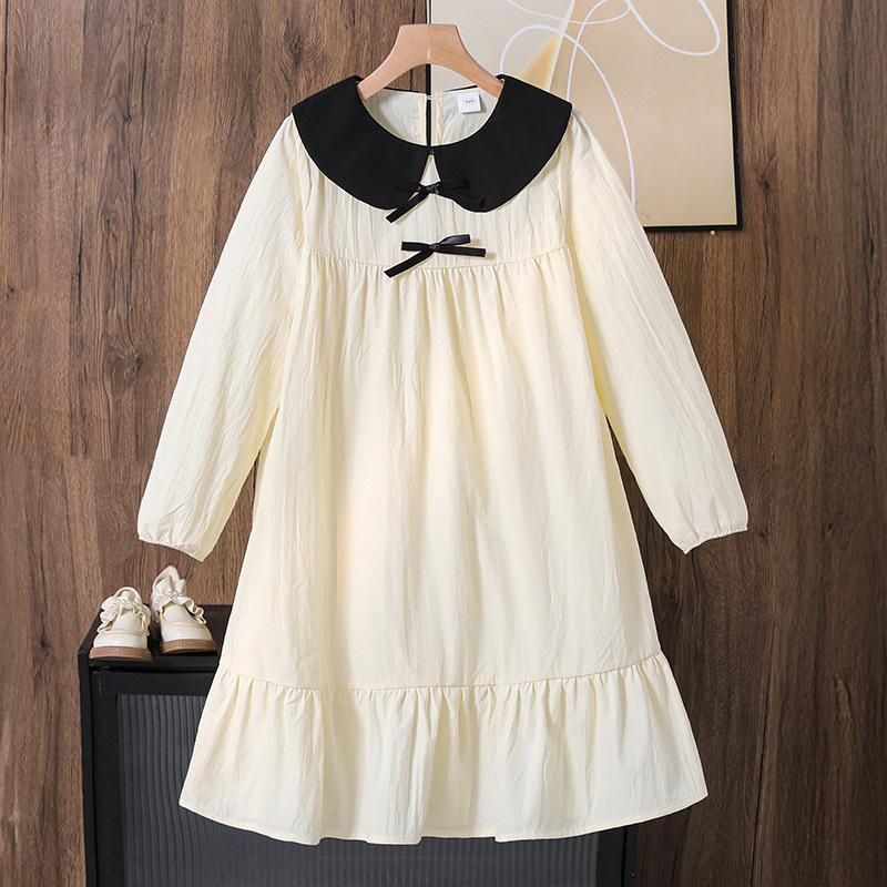 

Модное платье для девочек, Осеннее детское милое платье принцессы с воротничком-бантиком и длинными рукавами 160cm=11Y