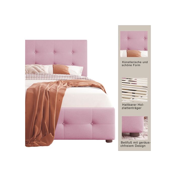 Lit - MUVOE - 90 x 200 cm - Rembourré en velours - Avec tiroirs - Montage facile