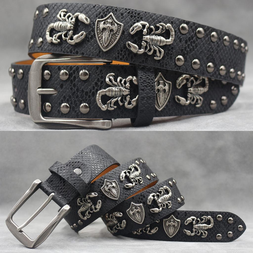 Original Skull Rivet Belt Punk Men'S Belt Women'S Snake Pattern Decorative Belt