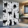 1pc Black shower curtain with cat silhouette and starry sky pattern, made of polyester fabric, suitable for bathroom décor.