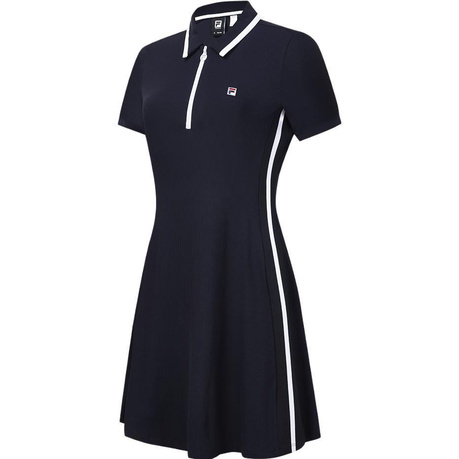 

FILA Solid Color Casual Fashion Versatile Half Zipper Polo Tennis Sports Short Sleeve Dress Women dresses Legendary-Blue A11W333303F-NV L