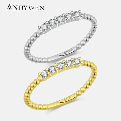 ANDYWEN 100% 925 Sterlingsilber Größe 5 bis 9 Zirkon Linie CZ Ring Perlen Damen Luxus Fein 2023 Feiner Schmuck