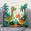 1Pc Cartoon Dinosaur Jungle Print Throw Pillow Cover,Suitable For Sofa,Bedroom,Living Room,A Fun Gift For Dinosaur Lovers