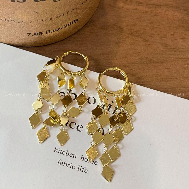 

Золотой стиль Золотые серьги-пусеты с кисточками из бриллиантов для женщин Доступная роскошь Причудливые Преувеличенные Темпераментные Серьги Красивые Серьги-подвески Gold Diamond Tassel Earrings