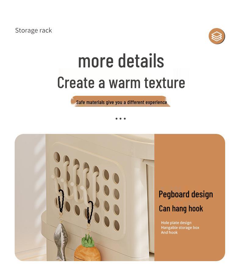 Compact Cream Baby Toy and Snack Storage Rack: Floor-Standing, Movable Cabinet for Baby Gear