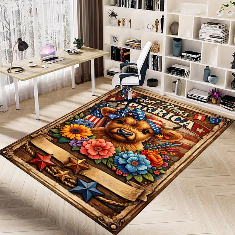 1PC American Flag Cow Non-Slip Floor Carpet, Office, Family, Bedroom, Studio - Large Area Rug, Vibrant Colors, Longlasting Material-C0459