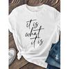 T-shirt à Motif Imprimé Naturel Style Calligraphie Manuscrite Minimaliste Tailles Européennes, Vêtements pour Femmes, Manches Courtes Décontractées pour Femmes