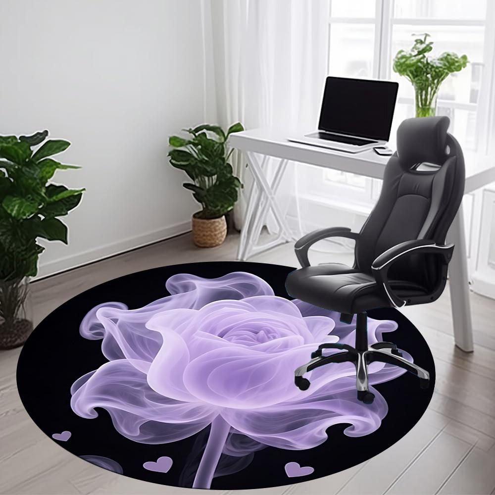 1pc Floral Rose Office Round Area Rug, Indoor Mat Suitable ForOffice, Under Office Chairs Bedroom Living Room Home Decor T148