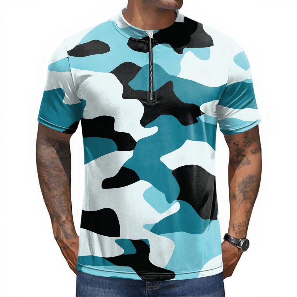 Men's Short Sleeve Cycling Jersey Breathable Quick Dry Half Zip Round Neck Lightweight Performance Top for Road Mountain Bike