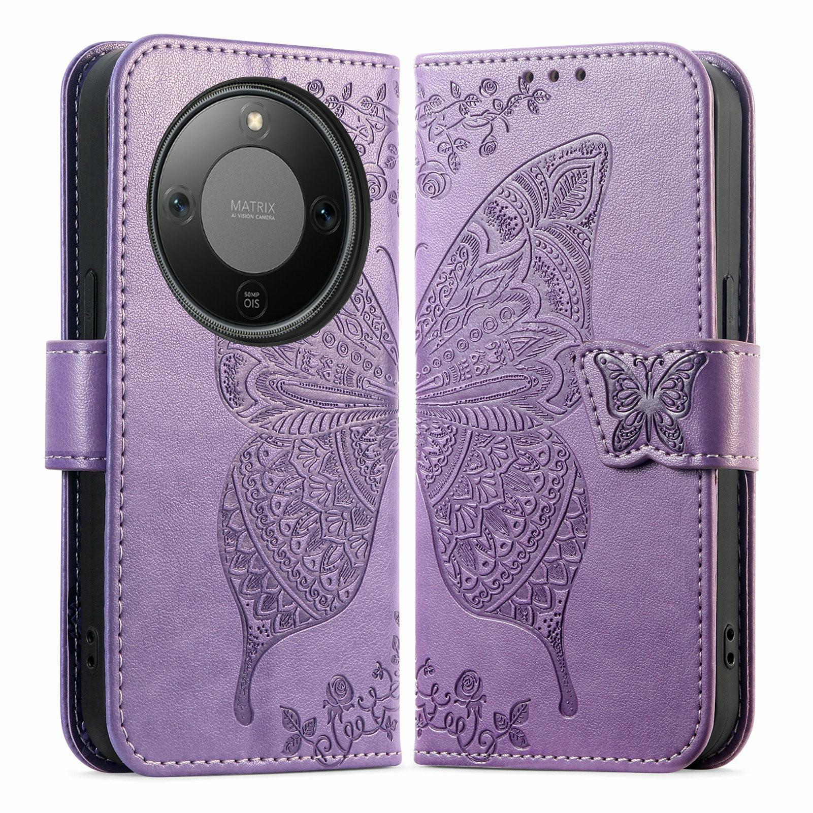 

For Honor X70 Pro 5G Case with Strap Butterfly Pattern PU Leather Wallet Phone Cover
