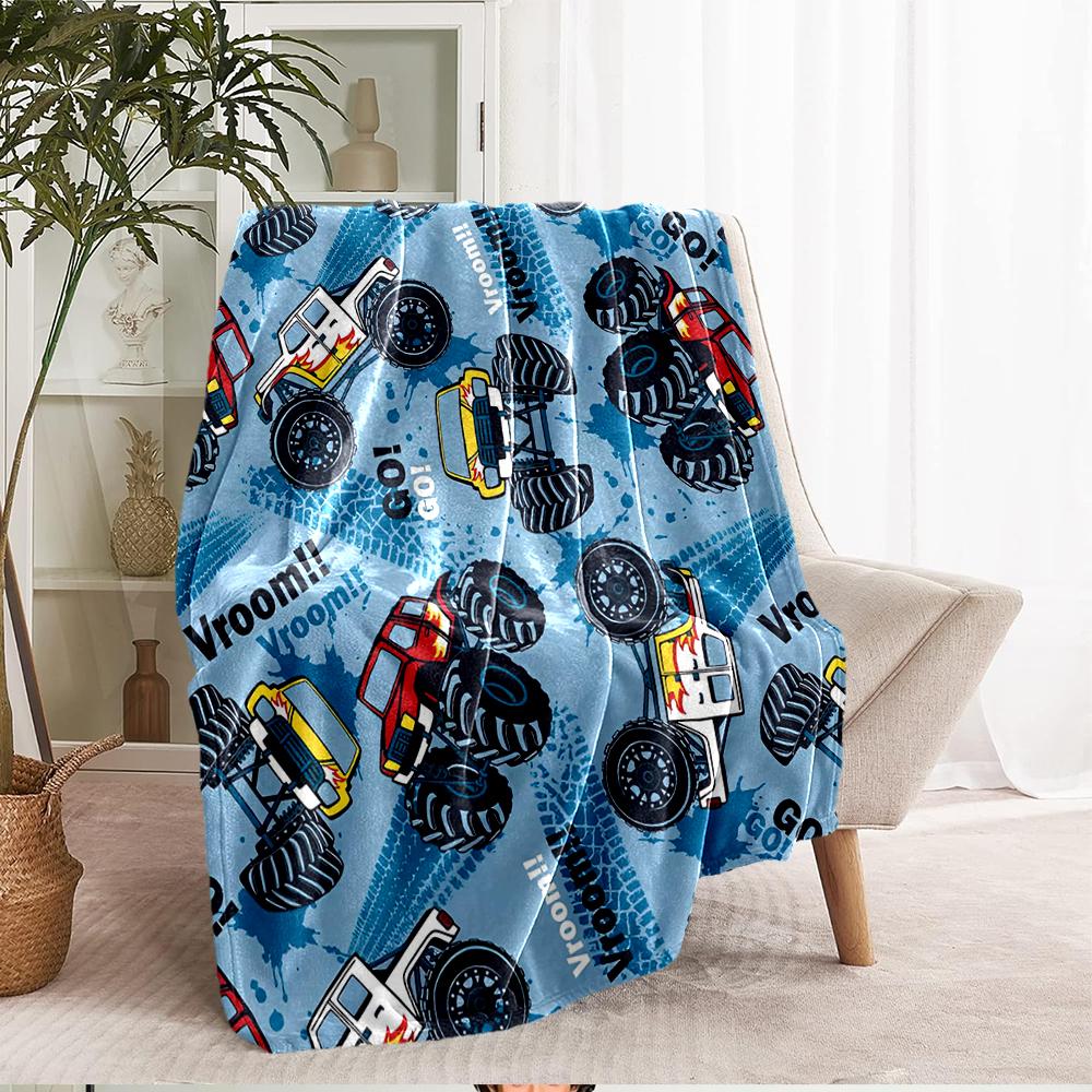 Truck Theme Printed Blanket - Perfect for Couch, Bed, Travel & Outdoor Use | Machine Washable, Cozy & Durable.