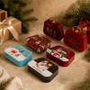 Holiday Gift Tin Box Christmas Metal Treat Container with Handle and Lid Closure for Small Gifts, Dessert Table Use