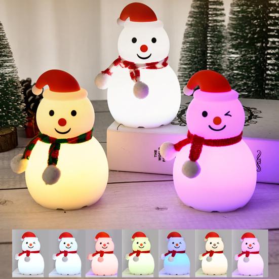 Snowman Tap Light Cute Christmas Lamp Rechargeable Silicone Touch Bedside Light Snowman Mood Lighting for Christmas Tree