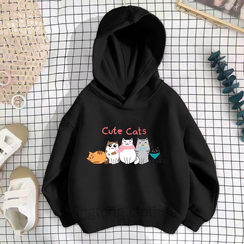 New Unisex Hoodie with Cat Print Long Sleeved Korean Version Children's Top and Stylish Pullover for Children's Clothing
