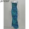 BITCED Spring Women's Fashion: Sensual Printed Strappy Waist-cinching Bodycon Maxi Halter Neck Dress
