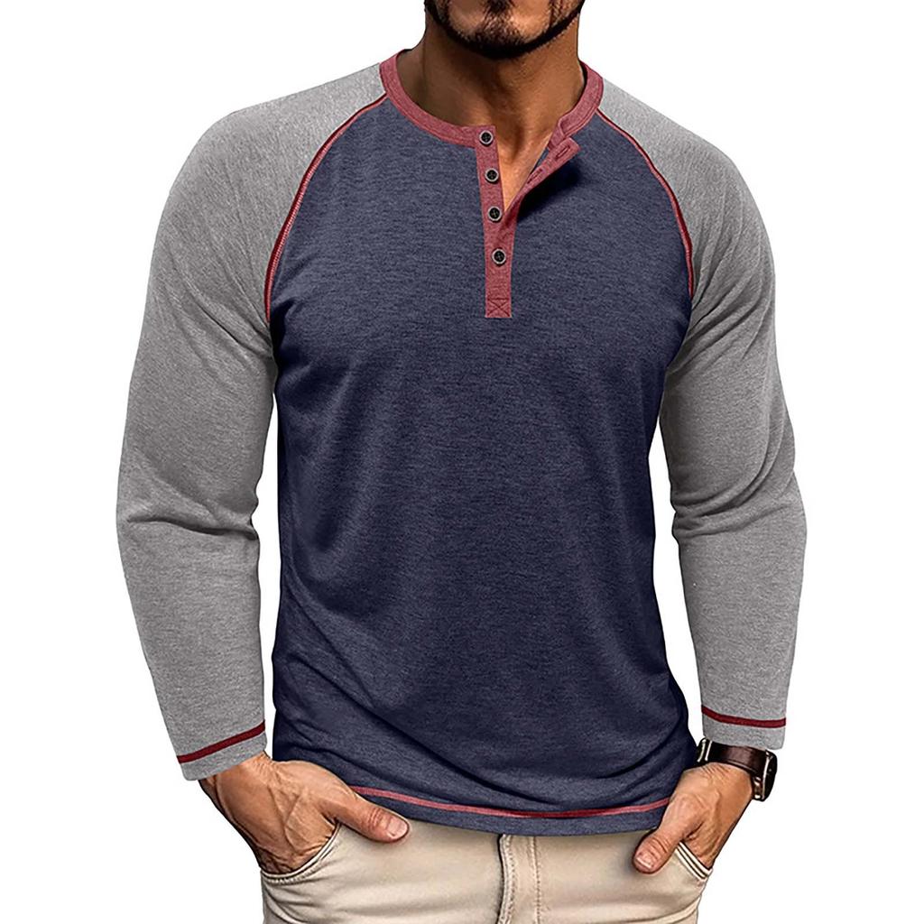 Herrtopp med knappslag, färgad bomull, långärmad bas