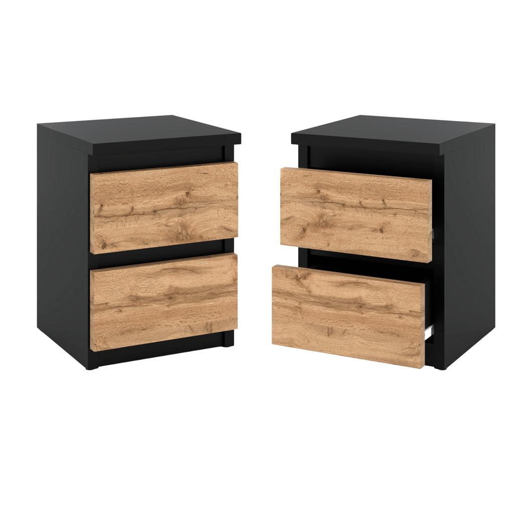 Black Oak Night Cabinet Wotan 30 Cm 2 Drawers Tv Table For Loft Bedroom