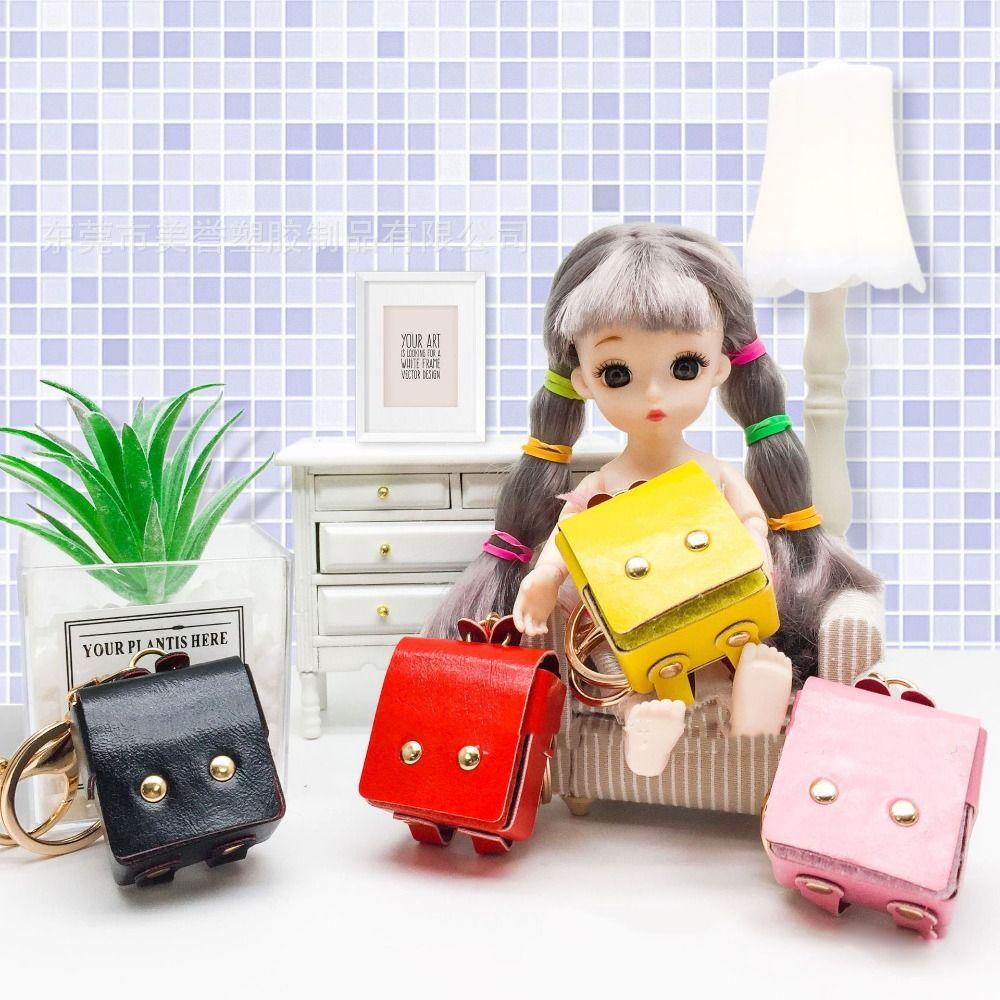

PU Leather Doll Small Backpack Solid Color Mini Backpack Keychain Cute Children