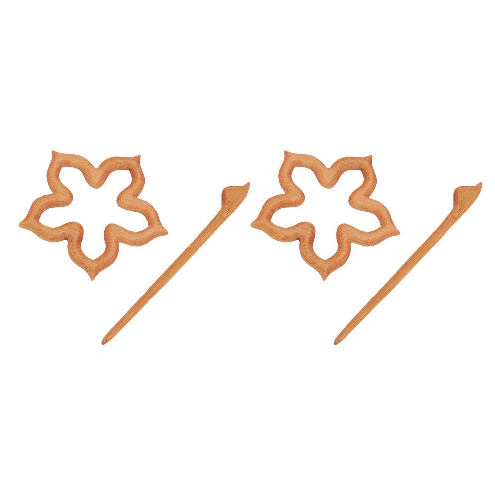 2pcs Vintage Style Wooden Brooch Pins Handmade Scarf Buckle Brooch Wooden Flower Brooch  For Sweater