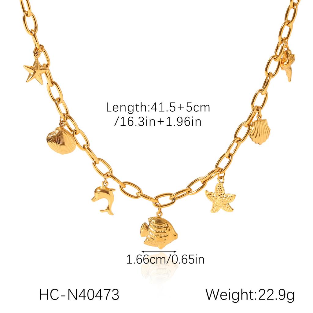 Beach Ocean Titanium Steel Jewelry Set Conch Shell Necklace Bracelet Starfish Earrings Accessories