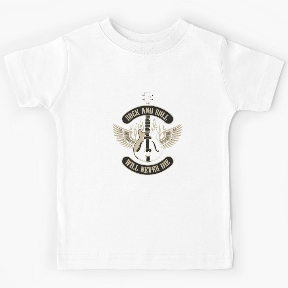 Rock And Roll Will Never Die Typography Kids T-Shirt 130