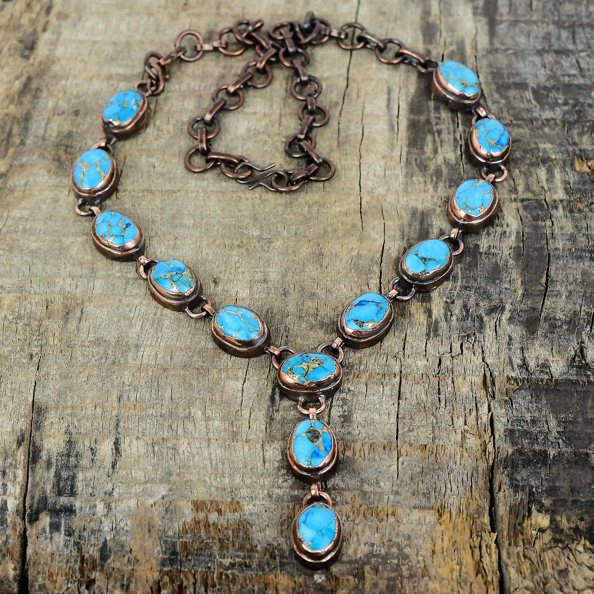 

Copper blue turquoise necklace electroformed copper necklace gemstone adjustable chain necklace handmade latest design jewelry gifts for her Adjustable