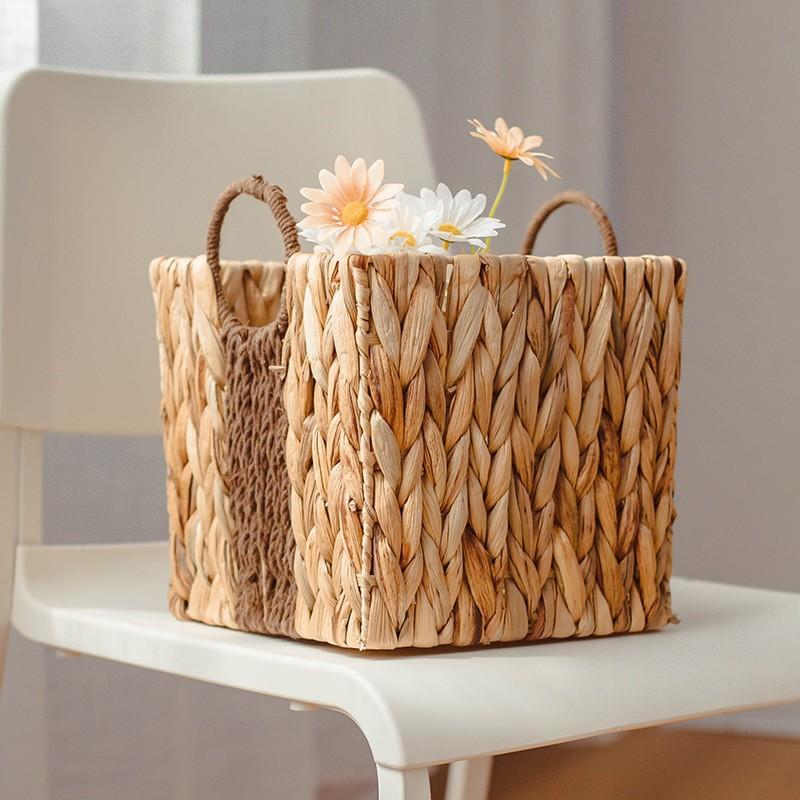 Straw Woven Storage Baskets Food Fruit Vegetables Serving Basket Picnic Hyacinth Wicker Organizing Desktop Storage Container