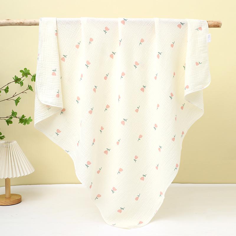 Cartoon Print Double Layer Crinkle Muslin Baby Swaddle Blanket
