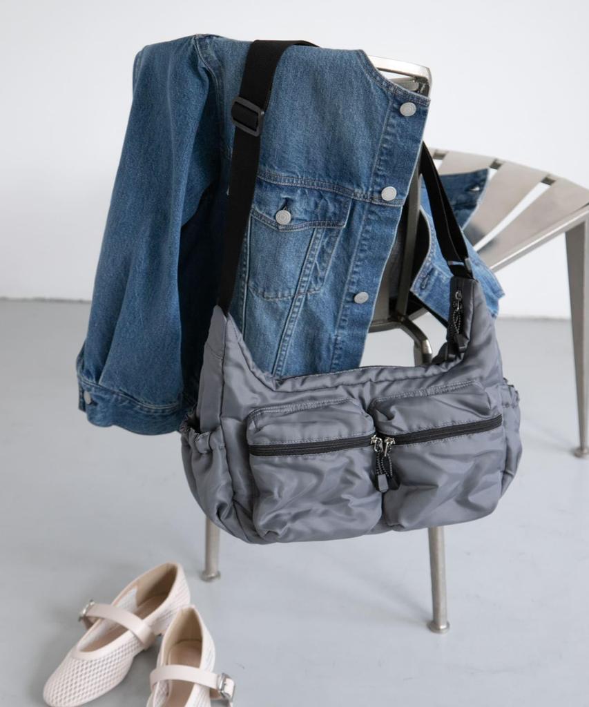 Sunny Label Women's Grosgrain 2-Pocket Shoulder Bag, LAA6-2AJ002, Gray