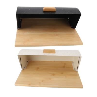 Wooden Iron Roll Top Bread Box Flat Sided Kitchen Bread Storage Container with 3Pcs Sealed Storage Jars Household Food Organizer