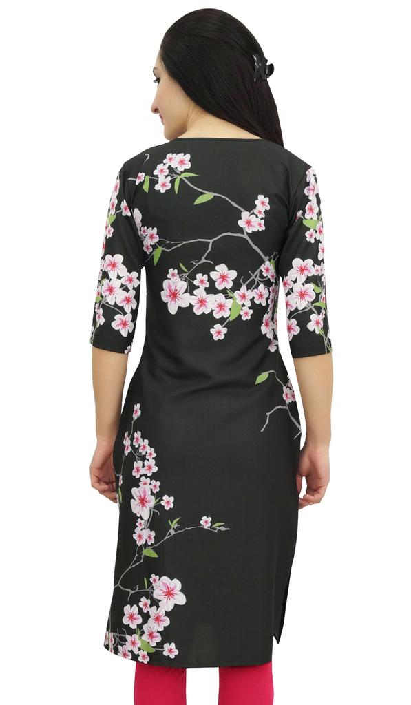 Bimba Women's Black Moss Georgette Kurti Summer Floral Printed Tunic