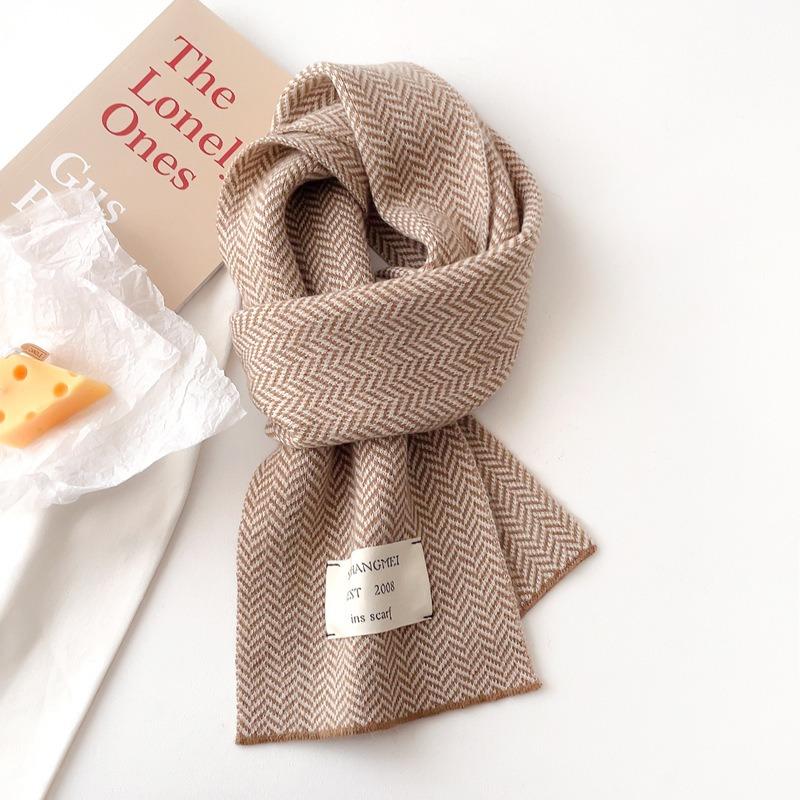 Winter monochrome wheat pattern small fresh knitted wool student warm scarf men and women