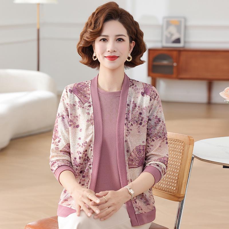 

Elegant Spring/Autumn Cardigan Jacket Set for Middle-Aged & Elderly Women - Fashionable Long Sleeve Two-Piece 4XL (67-72 kg) розовый