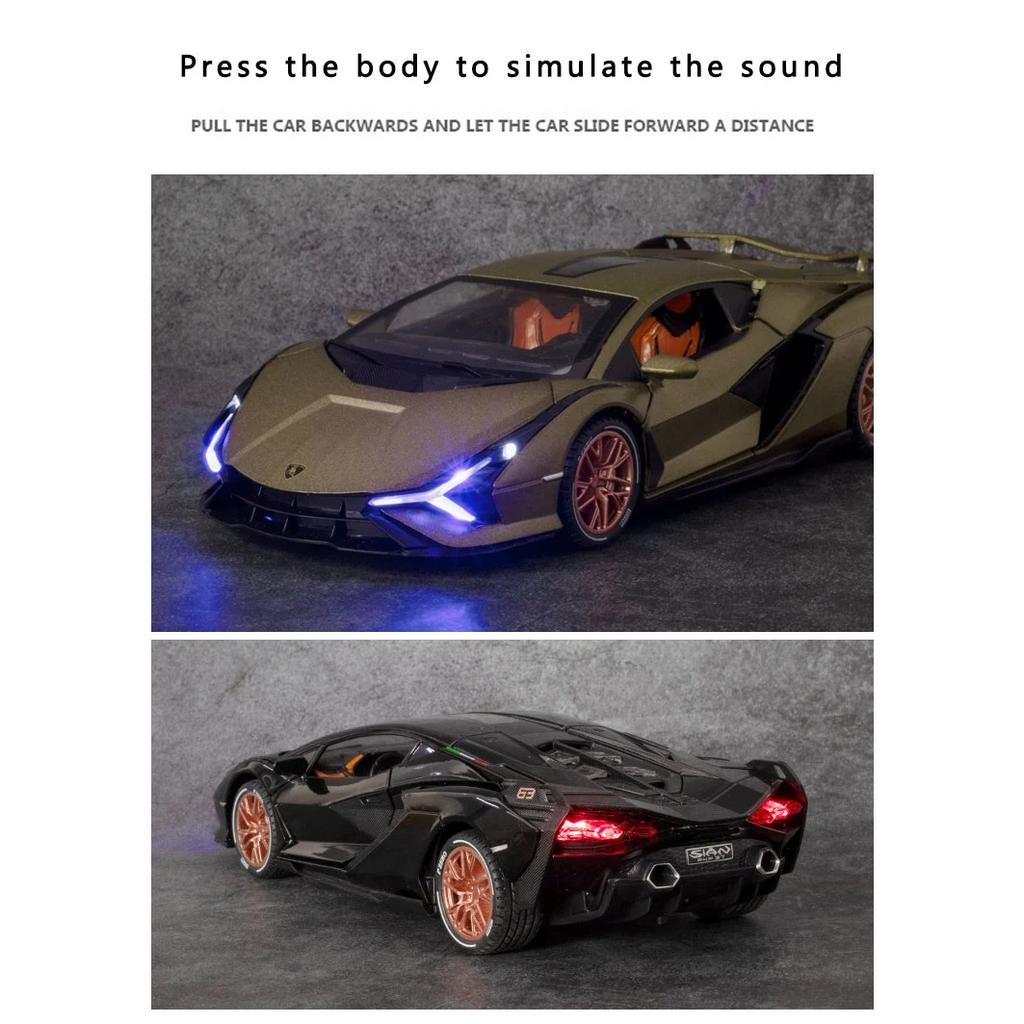 1/24 Lambor Sian FKP37 Legierung Druckguss Sport Auto Spielzeug Modell Simulation Heckflügel Lift Pull Back Modell Ornament Junge Geschenk Sammlung