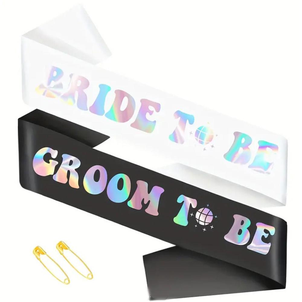 

2Pcs/Back Future Mrs Lucky Mr Bride to Be Groom to Be Sash Kit Gold Glitter for Wedding Bridal Shower Party Decorations Gifts