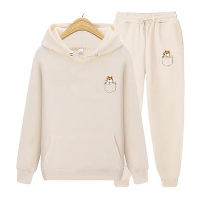 Long Sleeve Women Hoodie Pocket Cat Letter Printed Hoodies+Pants Women Casual Hoodies Sweatshirt Hooded Jacket
