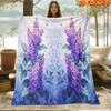 1pc Lilac Floral Blanket Suitable for All Seasons, Soft Flannel Throw Bedspread with Lilac Flowers, Machine Washable Cozy Bedspread for Couch, Sofa, -