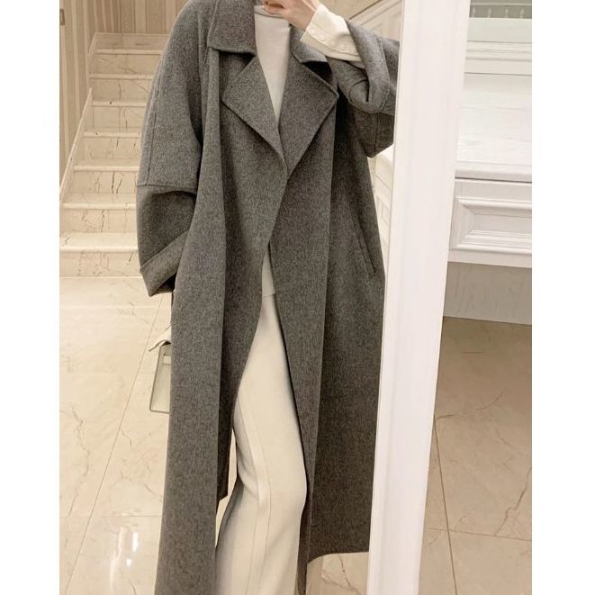Płaszcz wełniany średniej długości jesienno-zimowy wysokiej klasy w stylu zachodnim płaszcz pasujący do wszystkiego dla kobiet