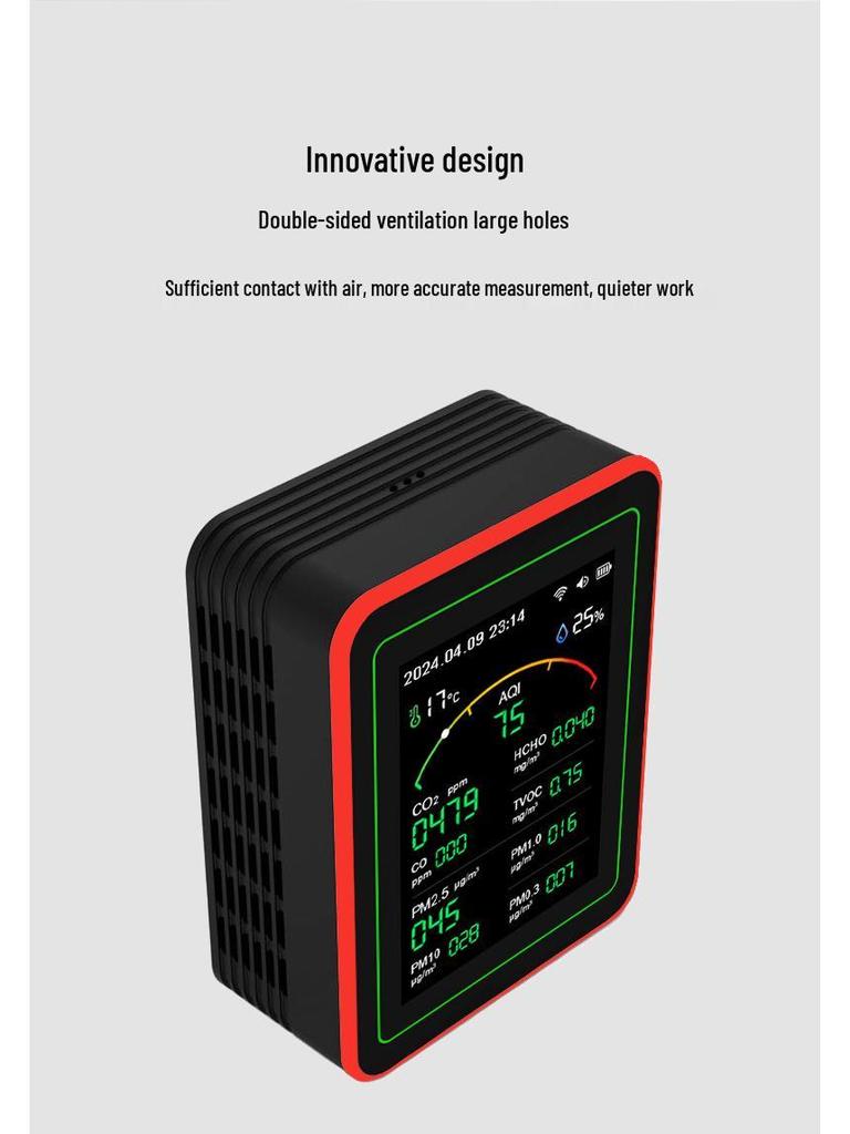 15-in-1 CO2 Monitor with PM2.5, PM1.0, Formaldehyde Detection, Temperature, Humidity, and Air Quality Sensor