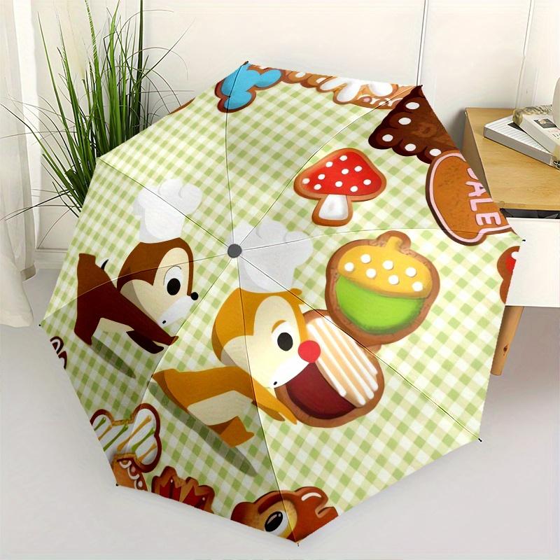 

Chip and Dale Automatic Folding Umbrella - Simple 8-Rib Design, Bright Cartoon Pattern, Durable Iron Frame, Suitable For Travel, Outdoor, Be