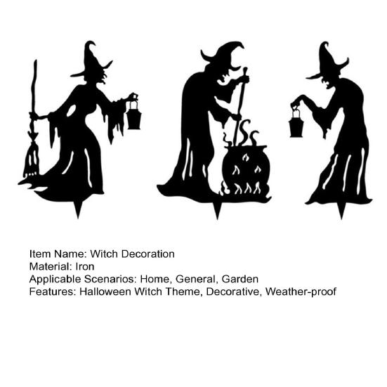 Yousheng 1/3Pcs Halloween Witch Decorative Garden Stake Weather-proof Metal Outdoor Patio Yard Lawn Spooky Witch Silhouette Sign Stake Ornament