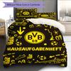 Borussia Dortmund Team Logo Muster Bettwäsche Heimdekoration Geburtstagsgeschenk (1 Bettbezug + 2 Kissenbezüge, ohne Füllung)