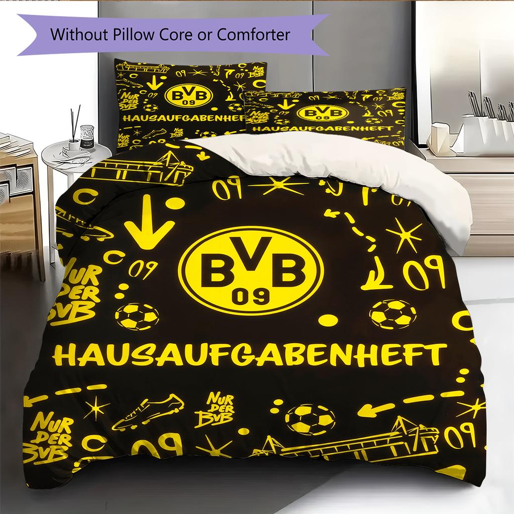 Borussia Dortmund Team Logo Muster Bettwäsche Heimdekoration Geburtstagsgeschenk (1 Bettbezug + 2 Kissenbezüge, ohne Füllung)