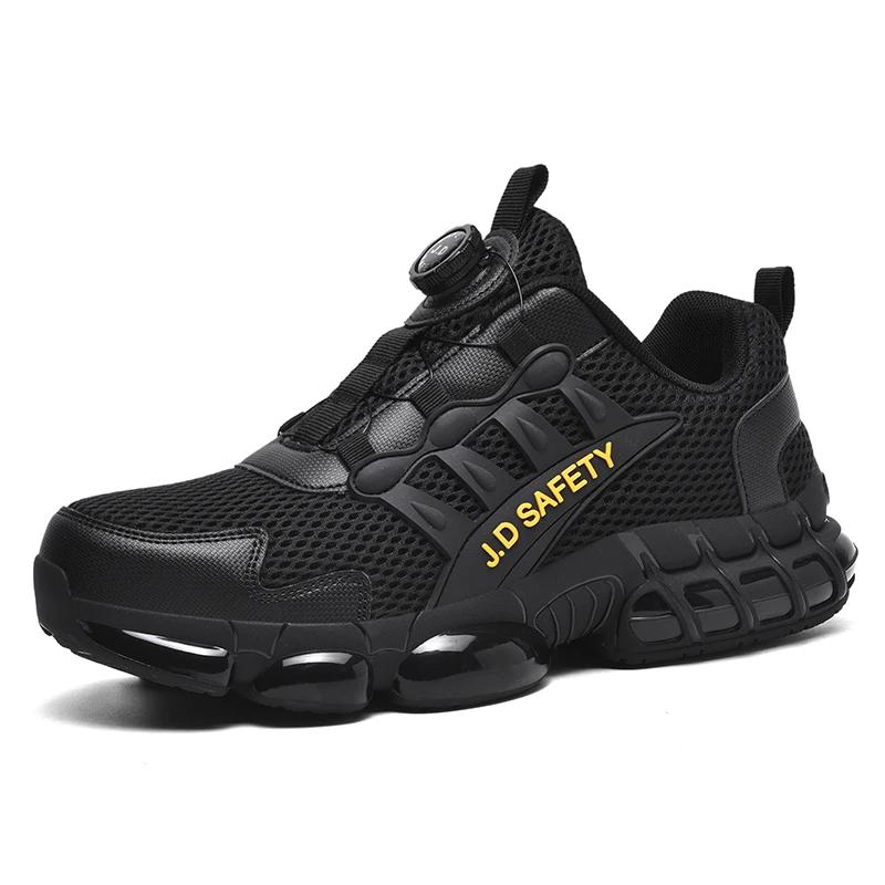 

steel toe Rotating Button New Safety Shoes Men Anti-smash Anti-puncture Work Shoes Fashion Men Sport Shoes Security Protective 47 чёрный