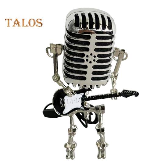 

Металлический микрофон робот ночник винтажный держащий гитару рок микрофон робот светодиодный настольный светильник настольное украшение орнамент подарок любителю музыки