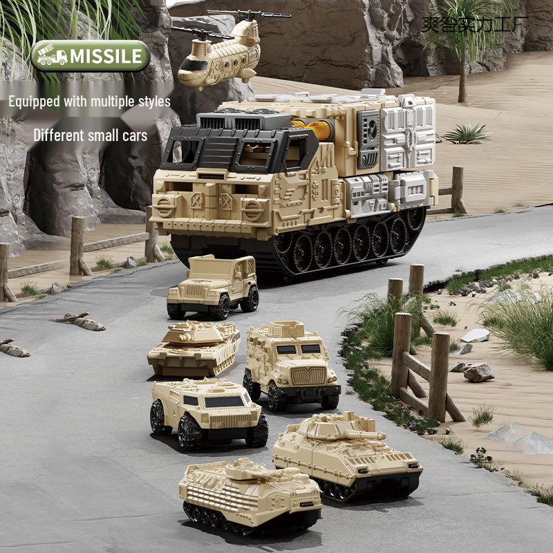 Children's Military Model Rocket Launcher Vehicle with Storable Sliding Base - Boys Gift for Ages 3-6