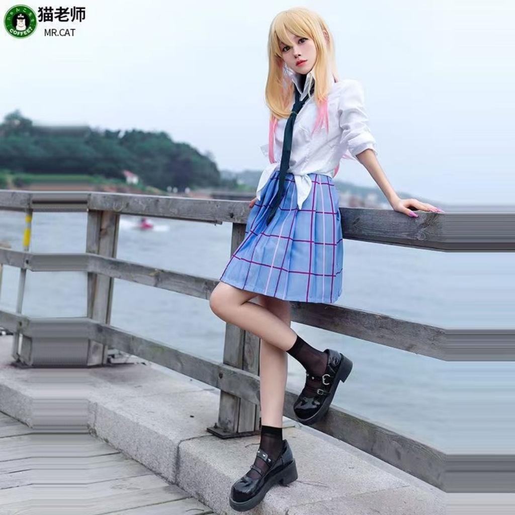 Kitagawa Marin Cosplay Anime Min Klesdrakt Darling Kitagawa Marin Cosplay Kostyme Kjoler Skoleuniform Parykk Øredobber Dress Jenter